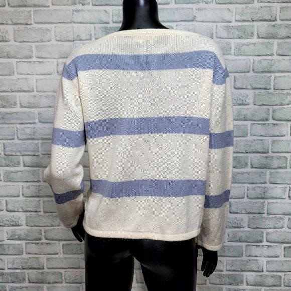 Ava Giselle Collection Womens S Ivory Blue Colorblock Stripe Knit Sweater - Picture 3 of 6